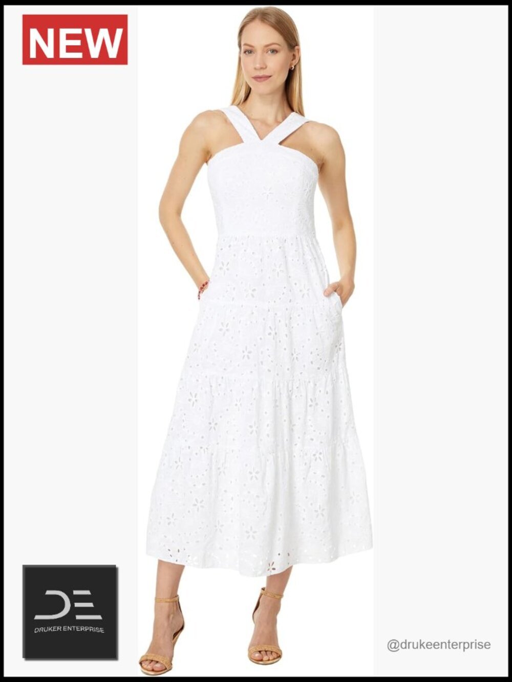 Fit and Flare Maxi Dress with Halter Neck and Pockets